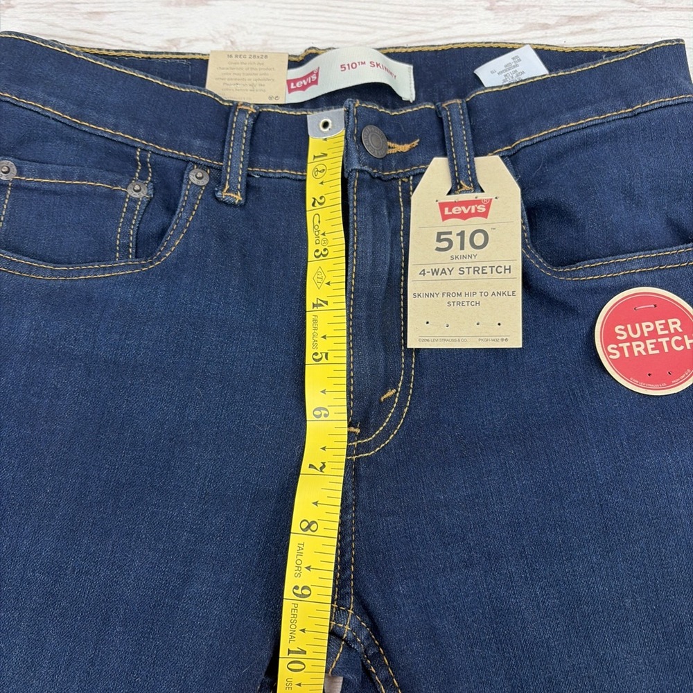 NWT Levi Strauss Teens 16 Reg 510 Dark Denim Stretch Hip To Ankle Skinny Jeans - Picture 6 of 16